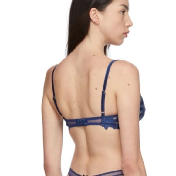 Seeville Embroidery Plunge Satin Demi Bra in Blue - Picture 2 of 9